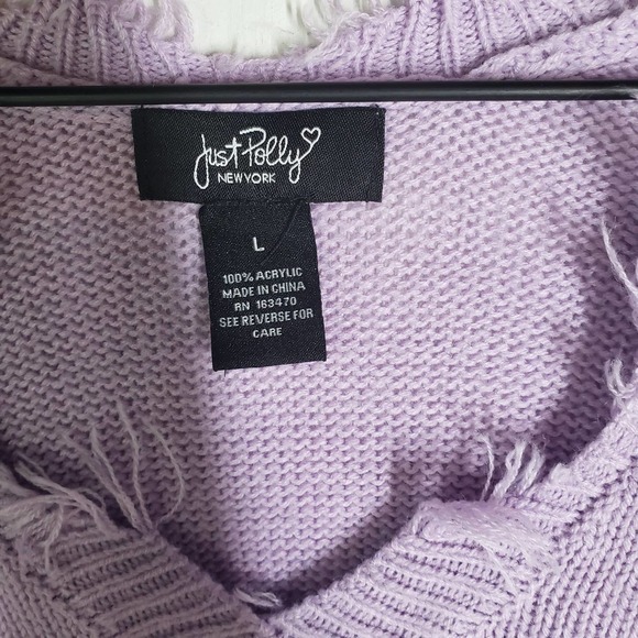 Just Polly Distressed Flower Sweater‎ L Purple Lavender V-Neck Daisy - Picture 2 of 7